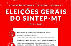 COMISSÃO ELEITORAL ESTADUAL INFORMA ELEIÇÕES GERAIS DO SINTEP-MT 2022 – 2025