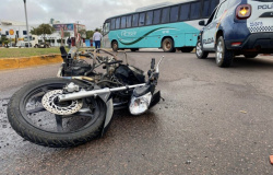 Sinop: moto pega fogo em acidente com ônibus e condutor fica em estado grave