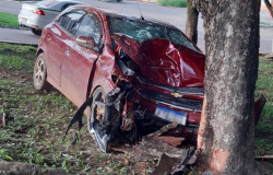 Motorista perde controle de carro e bate em árvore próximo ao terminal rodoviário de Alta Floresta.