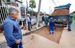 Secretário de Obras Públicas acompanha teste da Águas Cuiabá com estabilizador de solo nos serviços de tapa buracos