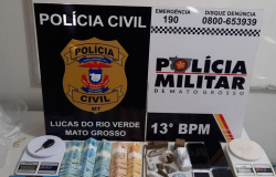Dois adultos são presos com quatro diferentes tipos de drogas em Lucas do Rio Verde, além de R$ 4 mil