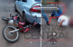Motociclista é socorrido até ao Hospital Municipal, após colidir em veículo parado