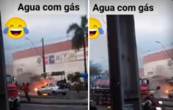 Vídeo mostra caminhão limpa fossa apagando incêndio de carro em VG; veja