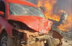 Cinco veículos se envolvem em acidente na BR-163 entre Sinop e Itaúba; um pega fogo