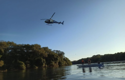 Operação contra pesca ilegal faz sobrevoo de helicóptero sobre o Rio Teles Pires em Sorriso