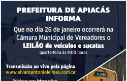 Prefeitura de Apiacás irá realizar 1º leilão eletrônico e presencial de veículos e sucatas