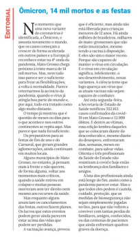 Editorial Jornal a Gazeta - Omicron , 14 mil mortos e as festas