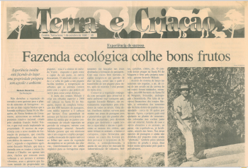 1996 - Primeira reportagem e primeiro artigo de Jurandir Melado sobre a Fazenda Ecológica - Jornal A Gazeta de Cuiabá MT